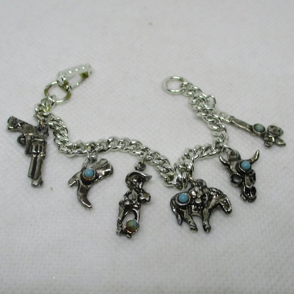 South Western Charm Bracelet Turquoise Cabochon Western Charm Bracelet Southwest - Picture 1 of 10